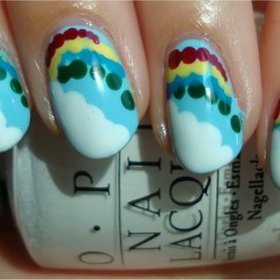 Rainbow & Cloud Nails
Nail tutorial & more photos here: http://www.swatchandlearn.com/nail-art-tutorial-rainbow-cloud-nails/