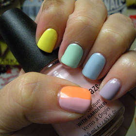 China Glaze GoGo Pink, Peachy Keen, Lemon Fizz, Re-fresh Mint, Moody Blue,and Essie St Lucia Lilac