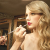 Taylor getting a red lip at her Wonderstruck commercial shoot.