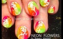 neon nail art with spring white daisies robin moses pink orange yellow nailart tutorial design 655