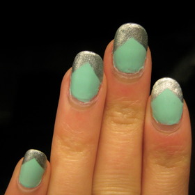 mint and silver chevron nails