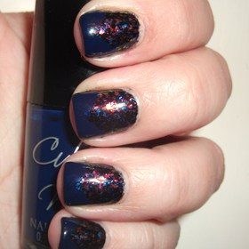 Finger Paints Asylum over FP Black Expressionism with a Cult Nails Time Traveler chevron
http://polishmeplease.wordpress.com