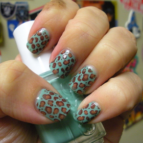Essie Turquoise and Caicos, Essie Chocolate Kisses, OPI Chocolate Moose, and Konad stamp plate