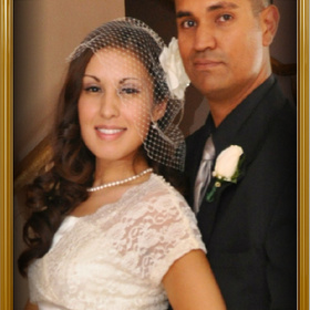 A close up of my wedding day picture. Did a very natural look. Used pink and brown on my my eyes, used false lashes for the first time. Bare Escentuals foundation and blush, On lips Maybelline's Born with It.