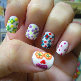Avon French Tip White,Finger Paints Asylum, Orly Mint Mojito,Monroe Red, Misa Happy Happy, OPI Do You Lilac It, Claire's Mint 4u (mini),and China Glaze Custom Kicks