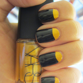 Black & Gold Half Moon nails @gemsinabottle