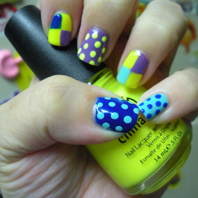 China Glaze Yellow Polka Dot Bikini, Spontaneous, Color Club 220 Volts,and Nicole My Lifesaver