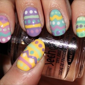 See tutorial & more swatches here: http://www.swatchandlearn.com/nail-art-tutorial-easter-egg-nails/