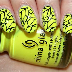 See more swatches & a photo of the Bundle Monster image plate I used here: http://www.swatchandlearn.com/nail-art-black-yellow-konadicure-using-china-glaze-yellow-polka-dot-bikini-bundle-monster-image-plate-bm-208/