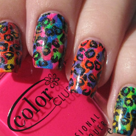 Color Club Poptastic set (plus Revlon Red), stamped with M57, then China Glaze Wireless Holographic topcoat on top of everything!