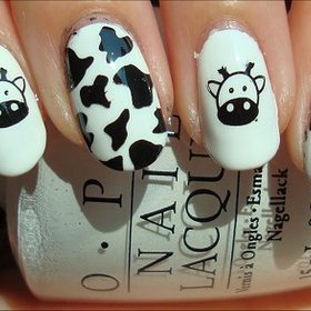 Alien Cow Nails
More photos here: http://www.swatchandlearn.com/nail-art-cow-nails/
