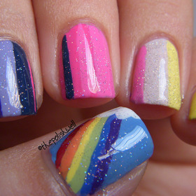 Inspired by My Little Pony :))
http://thepolishwell.blogspot.com/2012/05/nail-ideas-my-little-pony.html