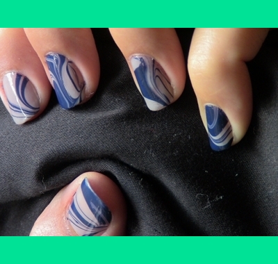 This was my first water marble nail art. I loved doing this