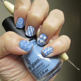 China Glaze Electric Beat and Avon French Tip White