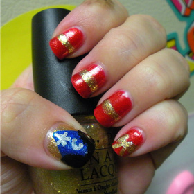 OPI Dazzled by Gold, OPI Dear Santa, China Glaze Blue Sparrow and Color Club Worth The Risque