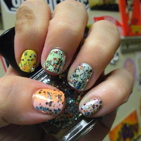 China Glaze GoGo Pink, Peachy Keen, Lemon Fizz, Re-fresh Mint, Moody Blue,Essie St Lucia Lilac and Lippmann Happy Birthday