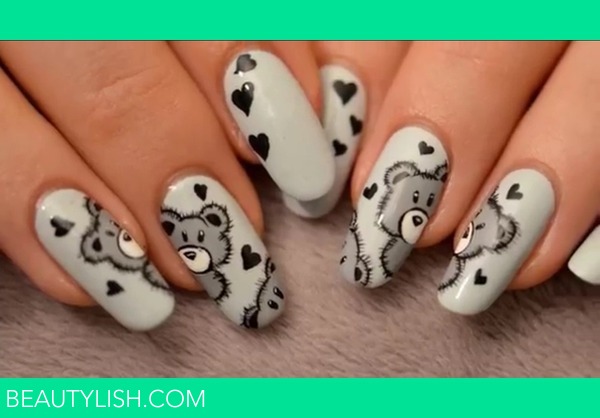 9. Bear Nail Art with Glitter Accents - wide 8