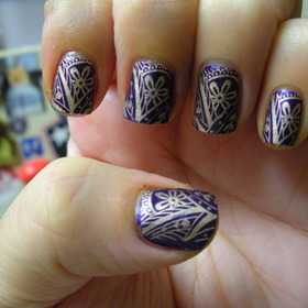 Avon Matte Violetta, China Glaze 2030 and Konad Plate m60