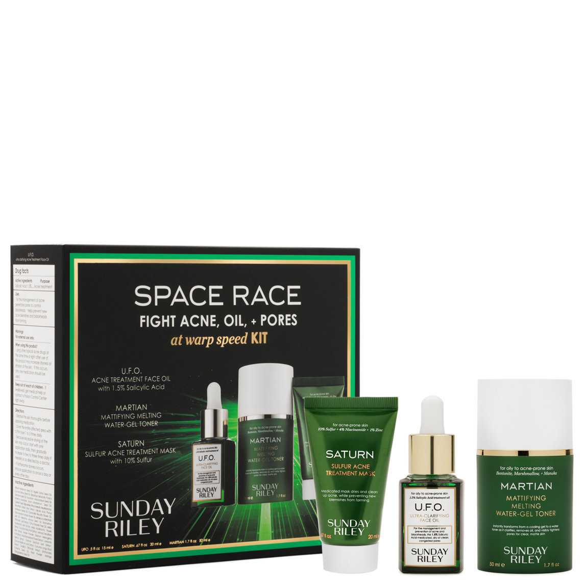 Sunday Riley Space Race Fight Acne, Oil + Pores At Warp Speed Kit product smear.