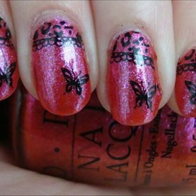 Butterfly & Lace Nails
More photos here: http://www.swatchandlearn.com/nail-art-opi-wing-it-konadicure-using-konad-image-plates-m57-m78/