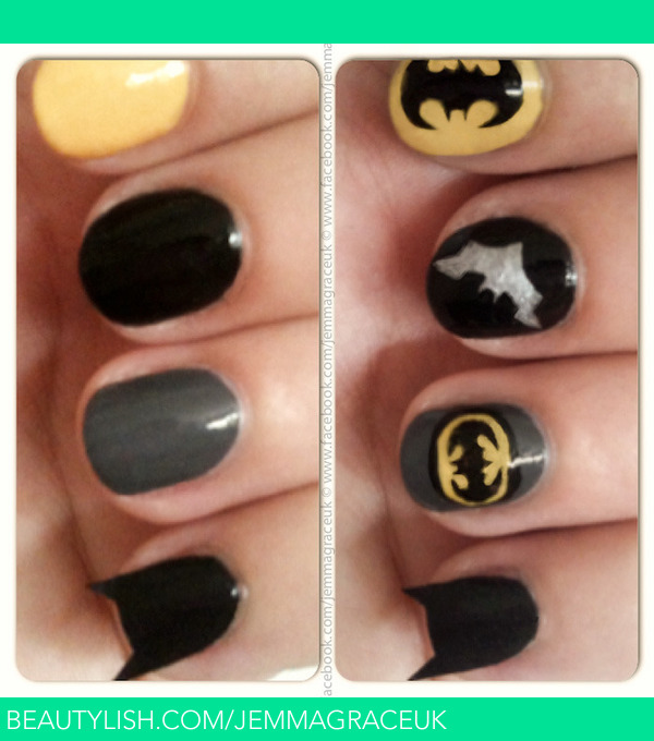 Using Topshop nail art pens in black and yellow, Claire's nail varnishes in