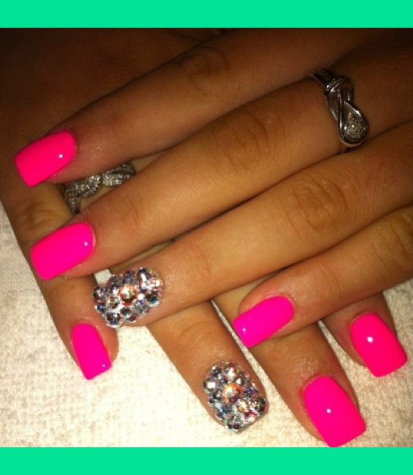 Gorgeous Hot Pink Nails With Bling Accent Stephanie K S Kennedy