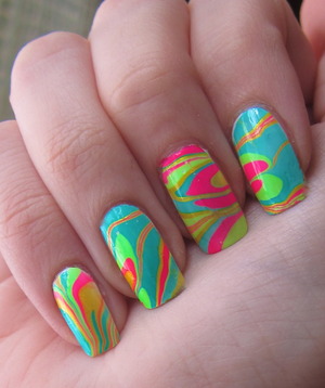 Neon watermarble from Hunger Games Morphling Manicure tutorial