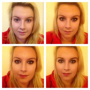 How my face looks from the start to the end including highlighting and contouring and a smokey eye!

