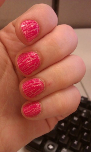 one of my favorite manicures!
ORLY: Petal or Cotton Candy, can't remember!
OPI Shatter: Pink of Hearts