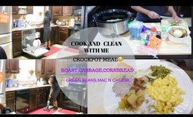 COOK AND CLEAN WITH ME/CROCKPOT MEAL/ROAST,CABBAGE,CORNBREAD