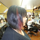 Inverted bob with red accent 