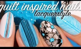 Aqua Blue Quilt Inspired Floral Nails | Lacquerstyle