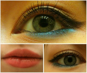 Neutral on top lid; pop of teal on the bottom; punk lips.