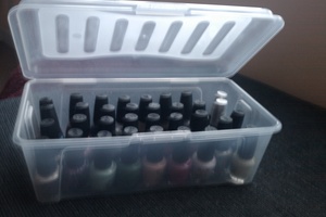 I got these boxes from the £1 shop. Perfect to store my polishes!!