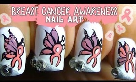 Unique Breast Cancer Awareness Butterfly Ribbon Nail Art ❤ (No Stickers!)