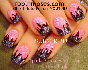 PINK ZEBRA WITH BLACK SHATTERED GLASS