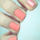 Peach Nails with silver stripes