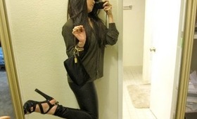 Outfit of the Day & giveaway: Greens, leather leggings, gold accents