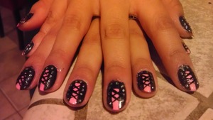 pink/black corset nails