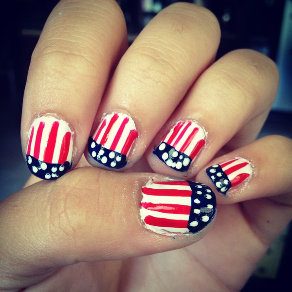 4th of July Nails Shiny American Flag Red White & Blue GLUE ON Short | eBay