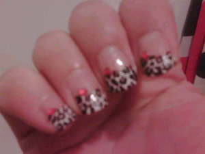 French tip and black leopard, red diamante