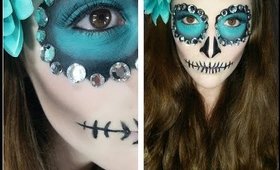 Simple last minute Halloween Sugar skull makeup & hair tutorial