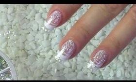 NailArt Design Tutorial  silver glitter with white flowers