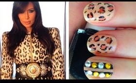 Kim Kardashian Leopard Rhinestone Nails