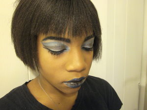 Just a little fun creating my own cut crease look, with shades of blues, black, grey, & glitter.