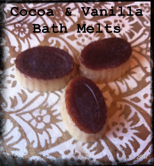 DIY Tutorial: Cocoa & Vanilla Bath Melts 

http://www.bebeautifulblog.org/2011/08/diy-cocoa-vanilla-bath-melts-yum.html