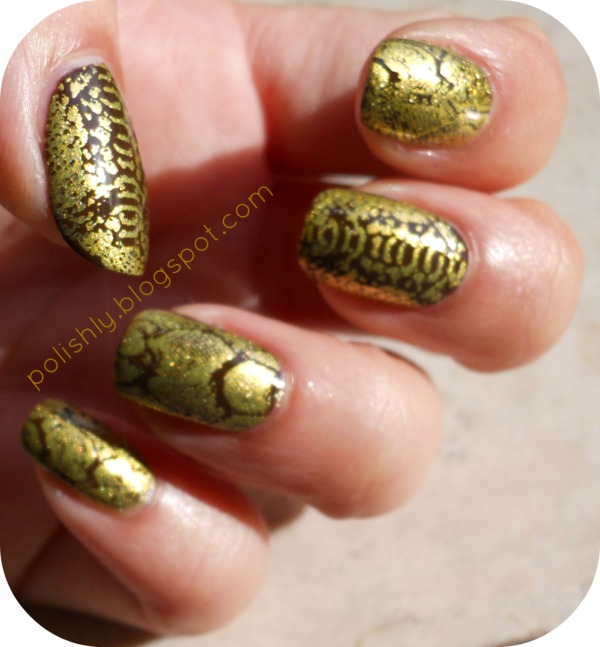 Snakeskin pattern stamped mani | Mariana P.'s (polishly) Photo | Beautylish