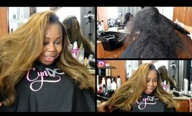 Silk Press on long thick natural hair/ Full Highlights Joico