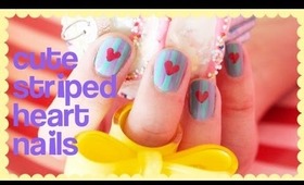 Cute Heart Striped Nails