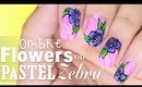Ombre Flowers on Pastel Zebra nail art
